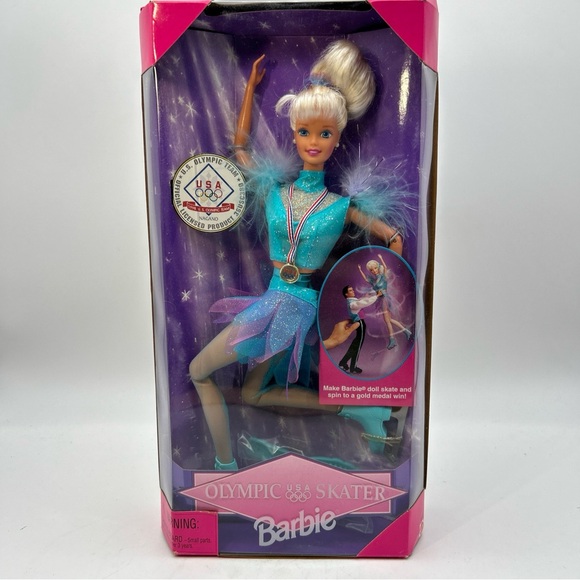 USA OLYMPIC SKATER BARBIE~1997 NAGANO OLYMPICS-SKATE & SPIN-MATTEL Vtg - Picture 1 of 10